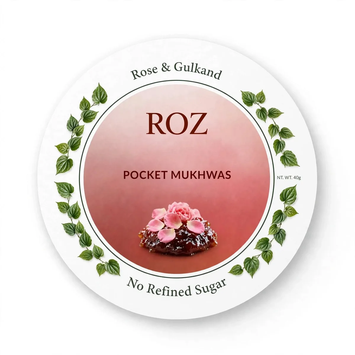The ROZ tin lid straight on: Rose & Gulkand, pocket mukhwas, 40 g
